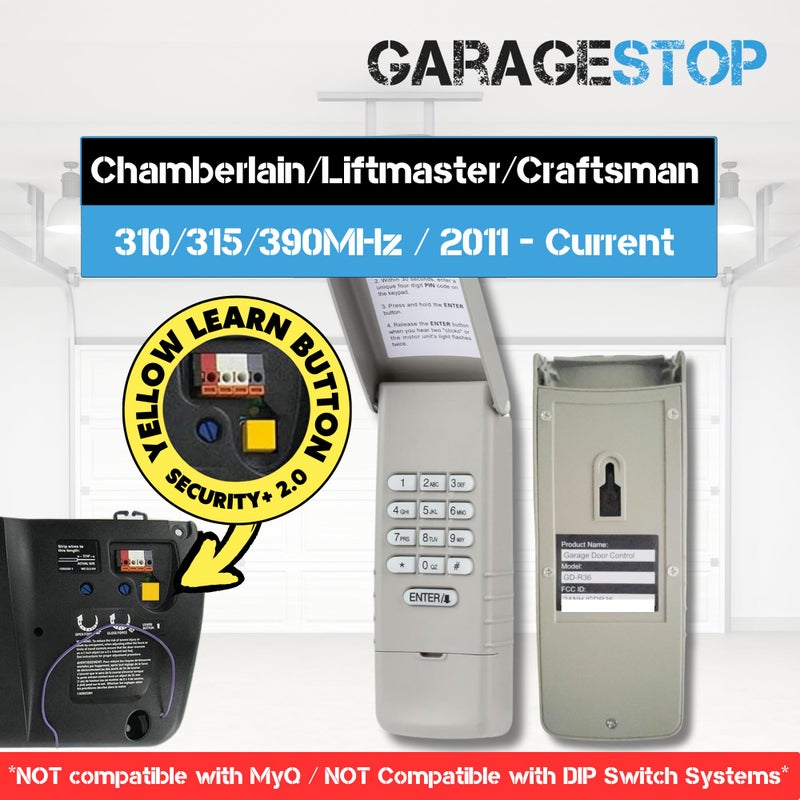 Garage Stop for 877LM Liftmaster Garage Door Keypad, fits Chamberlain Craftsman Wireless Garage Door Opener Keypad, 2011 to Present (Yellow Learn Button) - Image 2